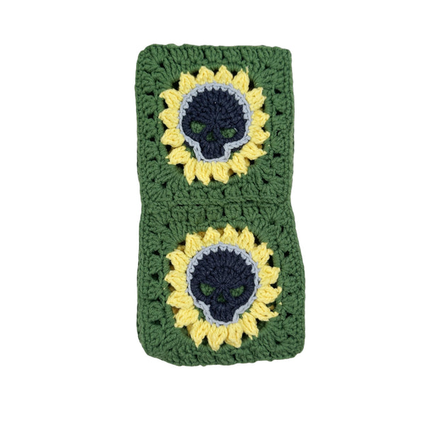 Handmade Crochet gothic skull sunflower Steering Wheel Cover for Women Girl, Cute Colorful Flower Seat Belt Cover, Car Interior Accessories Decorations.