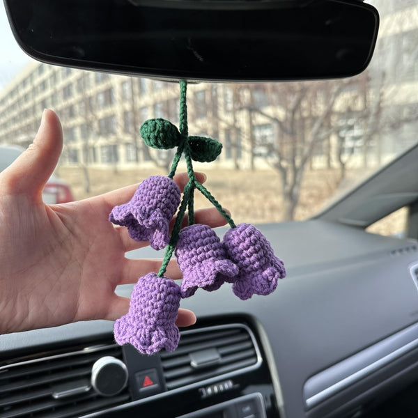 Crochet Purple Cute Lily Car Accessories Hanging Ornament   and Pendant for Car Rear View Mirror Interior Decoration
