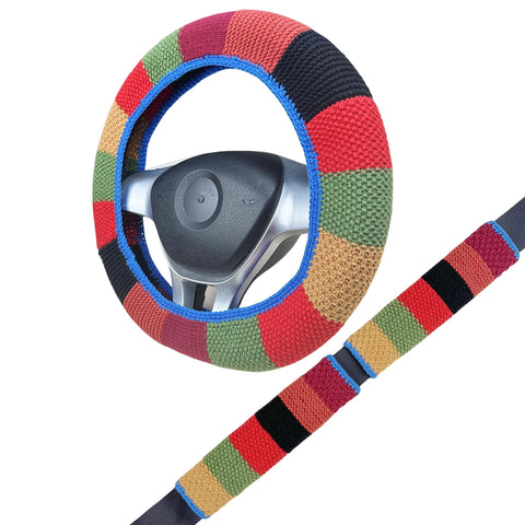 Handmade Crochet Vintage multicolor Steering Wheel Cover for Women Girl, Cute Flower Seat Belt Cover, Car Interior Accessories Decorations,new car gift