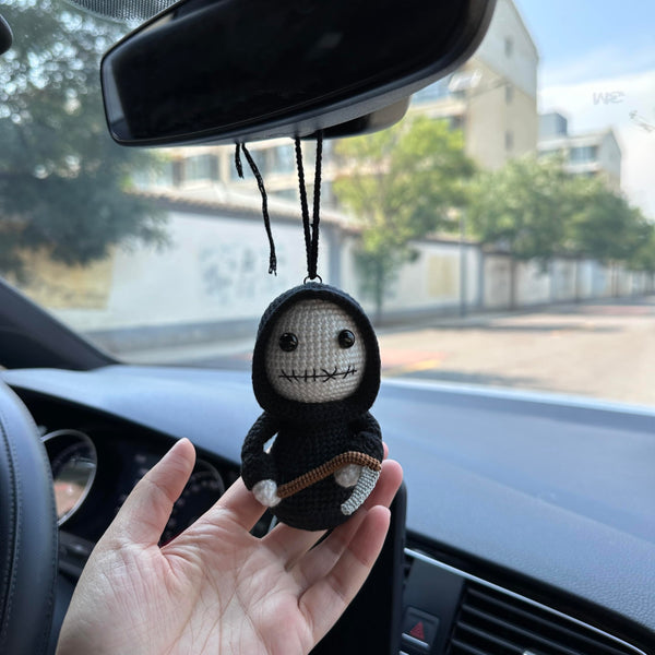 Crochet Halloween black Skull Car Accessories Hanging Ornament   and Pendant for Car Rear View Mirror Interior Decoration