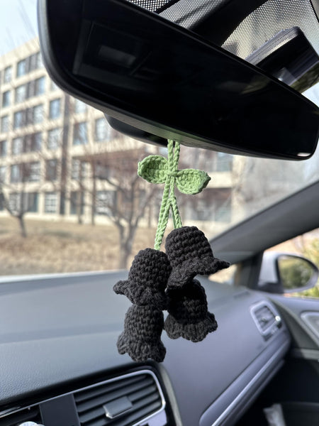 Crochet Black Cute Lily Car Accessories Hanging Ornament   and Pendant for Car Rear View Mirror Interior Decoration