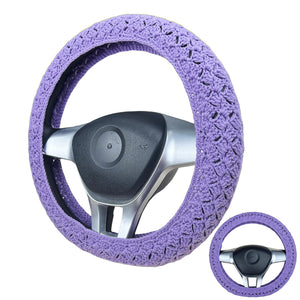 Handmade Crochet Purple Steering Wheel Cover for Women Girl, Cute Flower Seat Belt Cover, Car Interior Accessories Decorations.