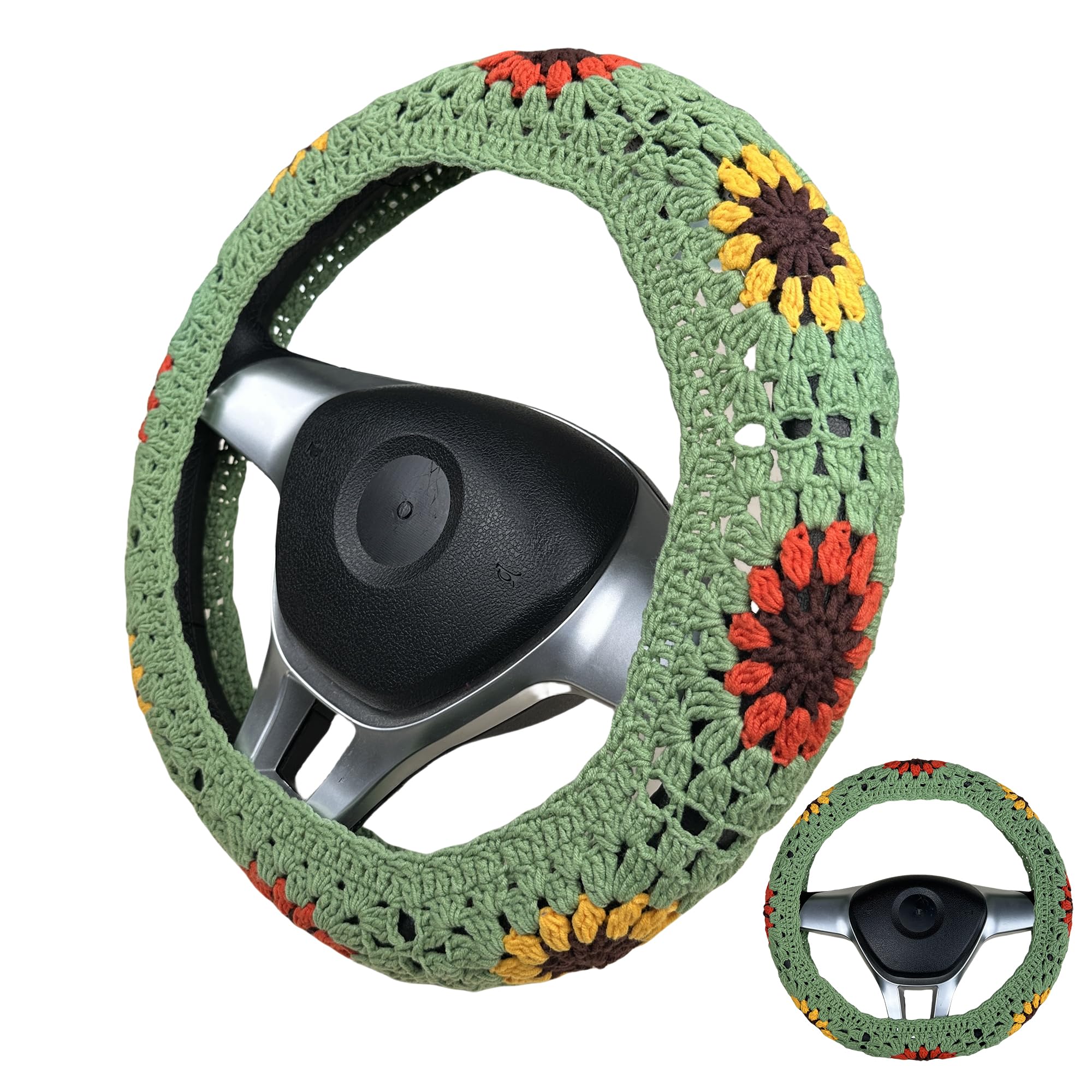 Handmade Crochet  Vintage Multicolor Sunflower Steering Wheel Covers Universal 14-15 inch for Women and Men,New Car Gift,Handmade Gift,Gift for her