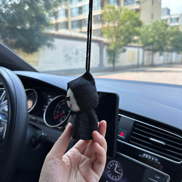 Crochet Halloween Black Cute skull Car Accessories Hanging Ornament   and Pendant for Car Rear View Mirror Interior Decoration
