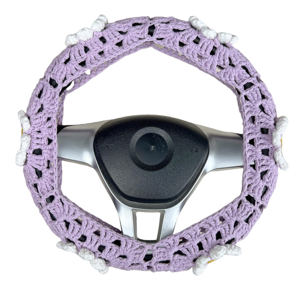 Handmade Crochet  Purple cute Daisy Steering Wheel Covers Universal 14-15 inch for Women and Men,New Car Gift,Handmade Gift,Gift for her