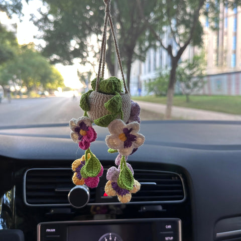 Crochet Multicolor flower Car Accessories Hanging Ornament   and Pendant for Car Rear View Mirror Interior Decoration