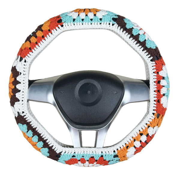 Handmade Crochet vintage multicolor sunflower Steering Wheel Cover for Women Girl, Cute Flower Seat Belt Cover, Car Interior Accessories Decorations,new car gift