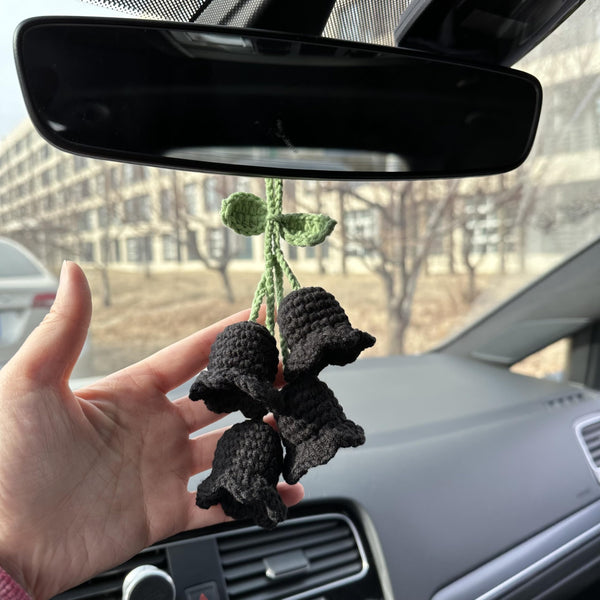 Crochet Black Cute Lily Car Accessories Hanging Ornament   and Pendant for Car Rear View Mirror Interior Decoration