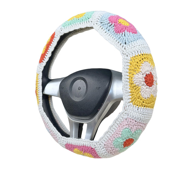Handmade Crochet  Vintage Cute Multicolor flower Steering Wheel Covers Universal 14-15 inch for Women and Men,New Car Gift,Handmade Gift,Gift for her