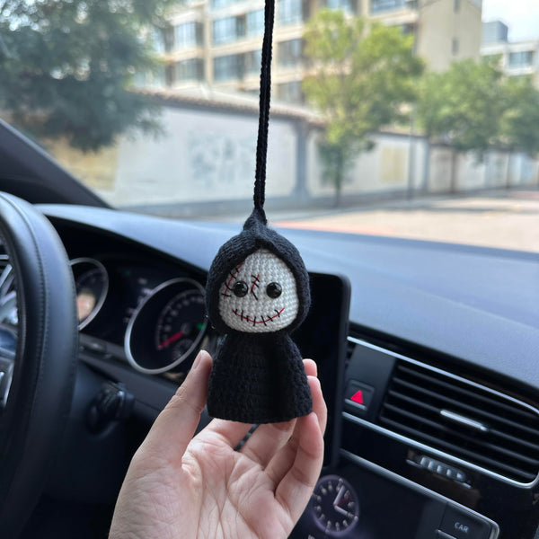 Crochet Halloween Black Cute skull Car Accessories Hanging Ornament   and Pendant for Car Rear View Mirror Interior Decoration