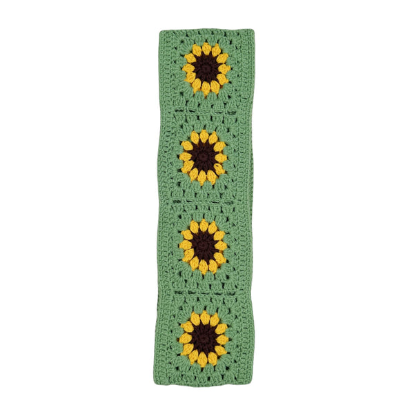 Handmade Crochet Green yellow sunflower  Steering Wheel Cover for Women Girl, Cute Colorful Flower Seat Belt Cover, Car Interior Accessories Decorations.