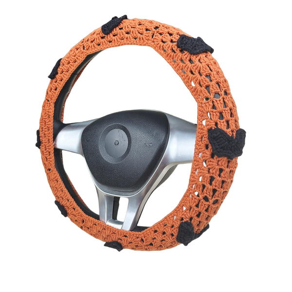Handmade halloween Crochet Bat Steering Wheel Cover for Women Girl, Cute Flower Seat Belt Cover, Car Interior Accessories Decorations,new car gift