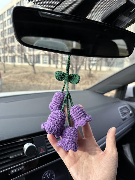 Crochet Purple Cute Lily Car Accessories Hanging Ornament   and Pendant for Car Rear View Mirror Interior Decoration
