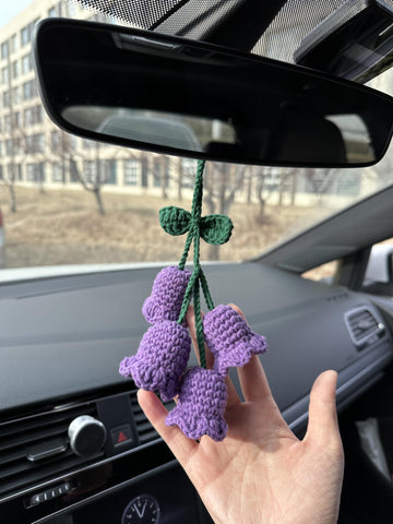 Crochet Purple Cute Lily Car Accessories Hanging Ornament   and Pendant for Car Rear View Mirror Interior Decoration