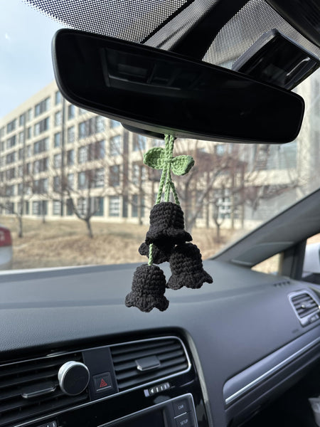 Crochet Black Cute Lily Car Accessories Hanging Ornament   and Pendant for Car Rear View Mirror Interior Decoration