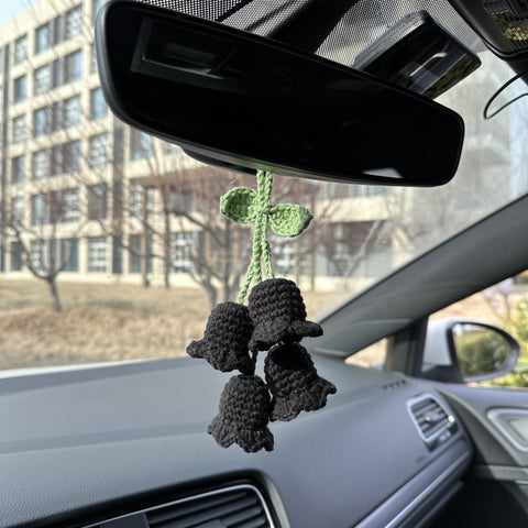 Crochet Black Cute Lily Car Accessories Hanging Ornament   and Pendant for Car Rear View Mirror Interior Decoration