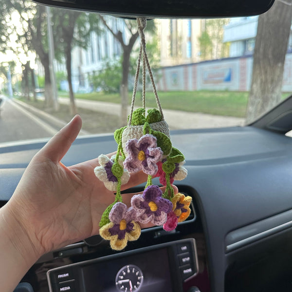 Crochet Multicolor flower Car Accessories Hanging Ornament   and Pendant for Car Rear View Mirror Interior Decoration