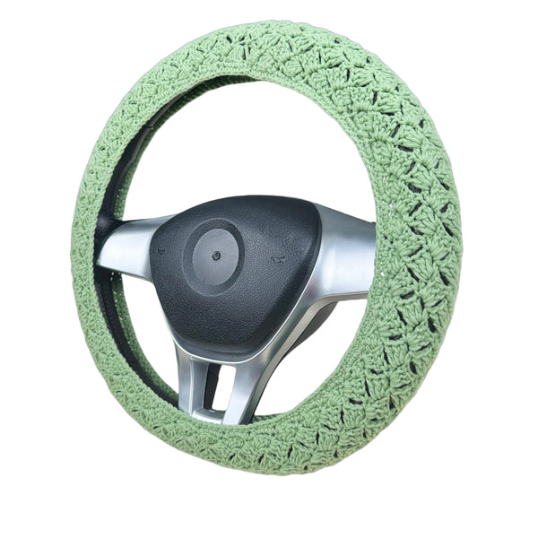 Handmade Crochet Green Steering Wheel Cover for Women Girl, Cute Flower Seat Belt Cover, Car Interior Accessories Decorations,new car gift