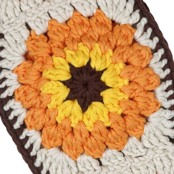 Handmade Crochet vintage orange sunflower Steering Wheel Cover for Women Girl, Cute Colorful Flower Seat Belt Cover, Car Interior Accessories Decorations.