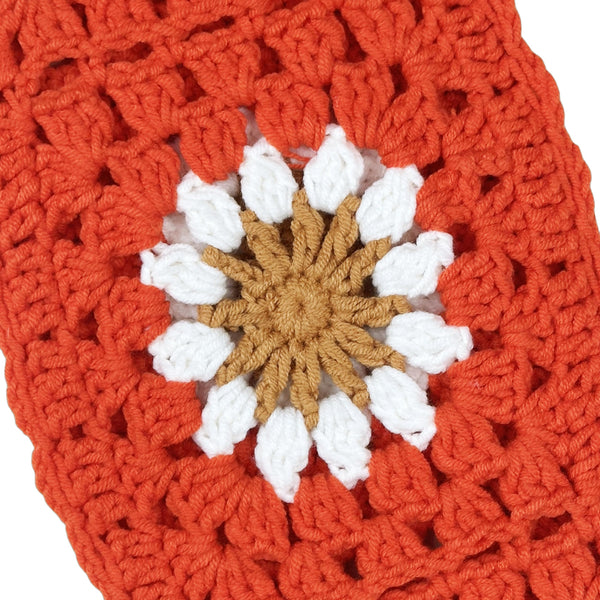 Handmade Crochet red Orange flower Steering Wheel Cover for Women Girl, Cute Colorful Flower Seat Belt Cover, Car Interior Accessories Decorations.