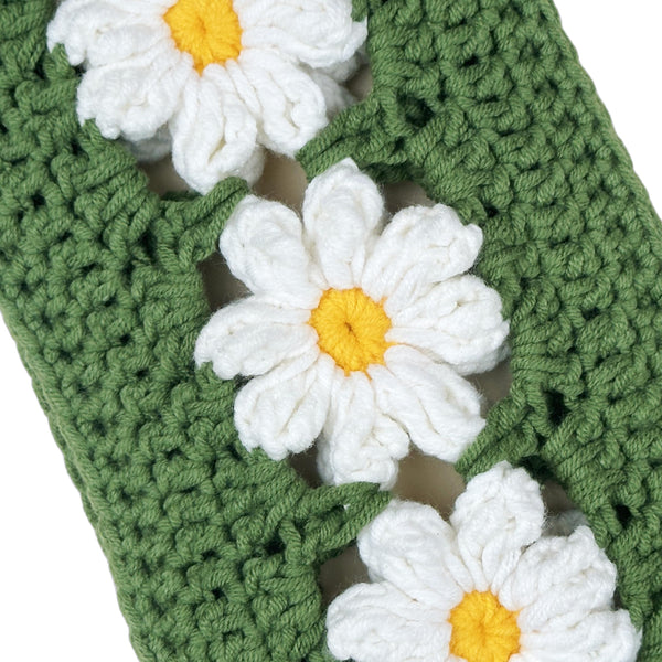 Handmade Crochet white daisy Steering Wheel Cover for Women Girl, Cute Colorful Flower Seat Belt Cover, Car Interior Accessories Decorations.
