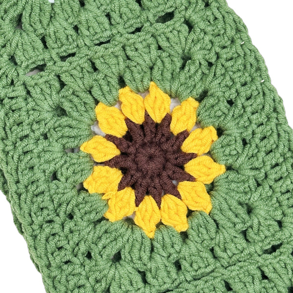 Handmade Crochet Green yellow sunflower  Steering Wheel Cover for Women Girl, Cute Colorful Flower Seat Belt Cover, Car Interior Accessories Decorations.