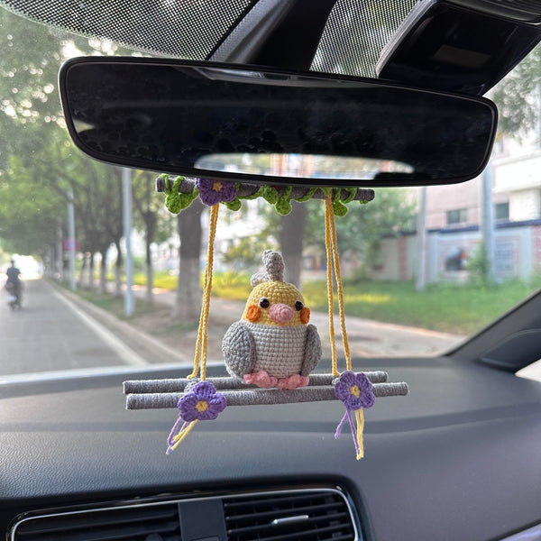 Crochet Cute Bird Car Accessories Hanging Ornament   and Pendant for Car Rear View Mirror Interior Decoration