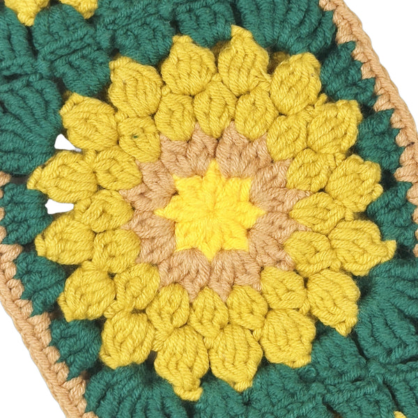 Handmade Crochet Green and yellow sunflower Steering Wheel Cover for Women Girl, Cute Colorful Flower Seat Belt Cover, Car Interior Accessories Decorations.