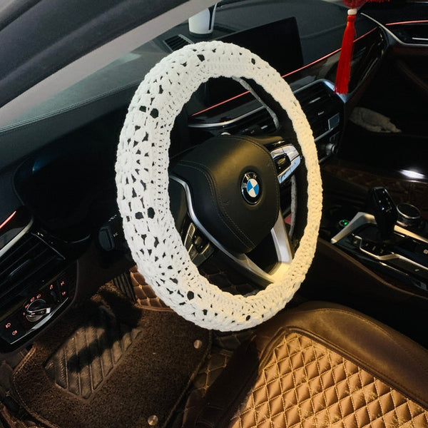 Steering Wheel Cover for women, Crochet seat belt Cover, statement Gift car decor for her Car Accessories decorations