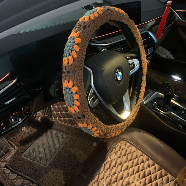 Steering Wheel Cover for women, Crochet flower seat belt Cover, Car Accessories decorations