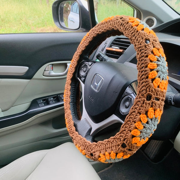 Steering Wheel Cover for women, Crochet flower seat belt Cover, Car Accessories decorations