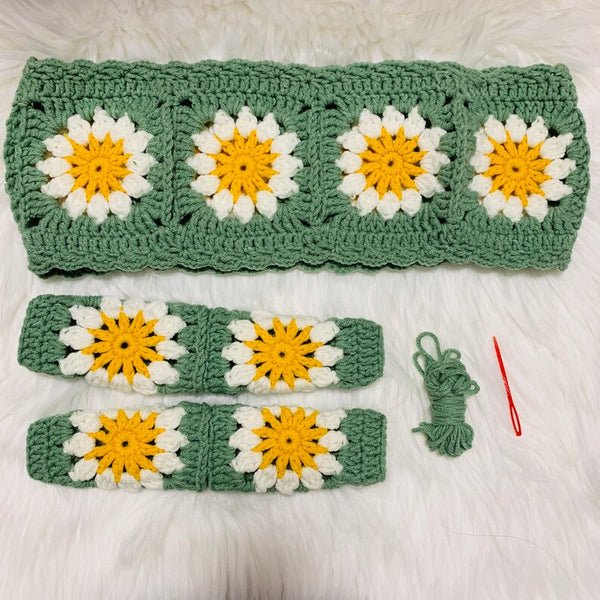 Steering Wheel Cover for women, Crochet cute daisy flower seat belt Cover, Car interior Accessories decorations