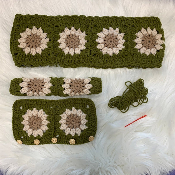 Handmade Steering Wheel Cover for women, Crochet cute daisy flower seat belt Cover, kawaii Car interior Accessories decorations
