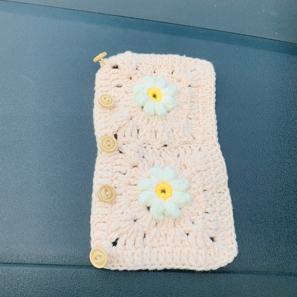 Handmade crochet Steering Wheel Cover for women, cute daisy flower seat belt Cover, Car interior Accessories decorations