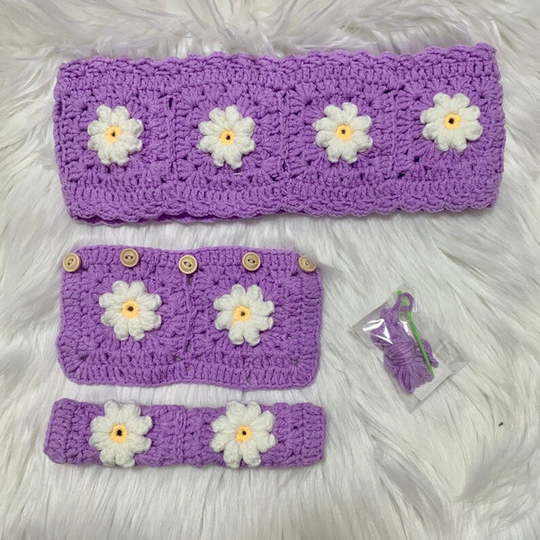 Steering Wheel Cover for women, Crochet handmade seat belt Cover, statement Gift car decor for her Car Accessories decorations