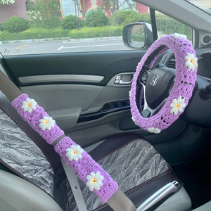 Steering Wheel Cover for women, Crochet handmade seat belt Cover, statement Gift car decor for her Car Accessories decorations