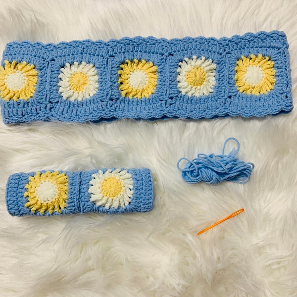 Handmade crochet Steering Wheel Cover for women, Cute flower seat belt Cover, Car interior Accessories decorations