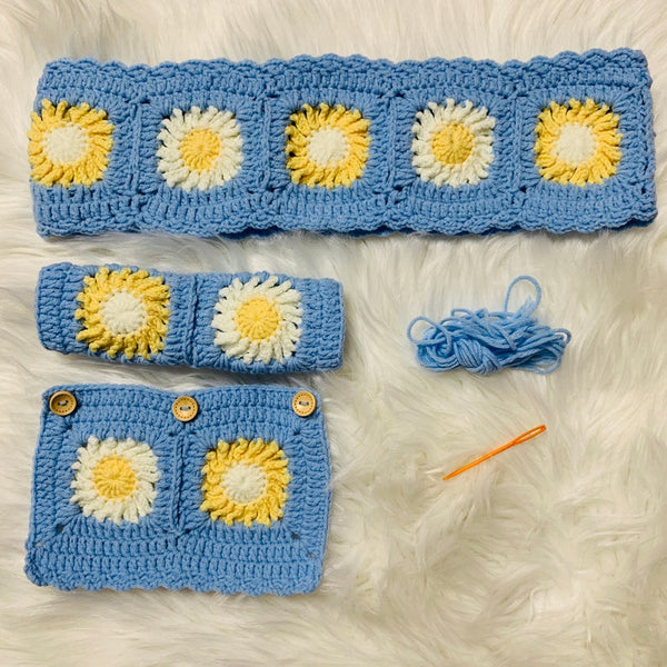Handmade crochet Steering Wheel Cover for women, Cute flower seat belt Cover, Car interior Accessories decorations