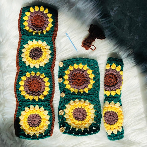 Steering Wheel Cover for women, Crochet cute green flower seat belt Cover, Car Accessories decorations