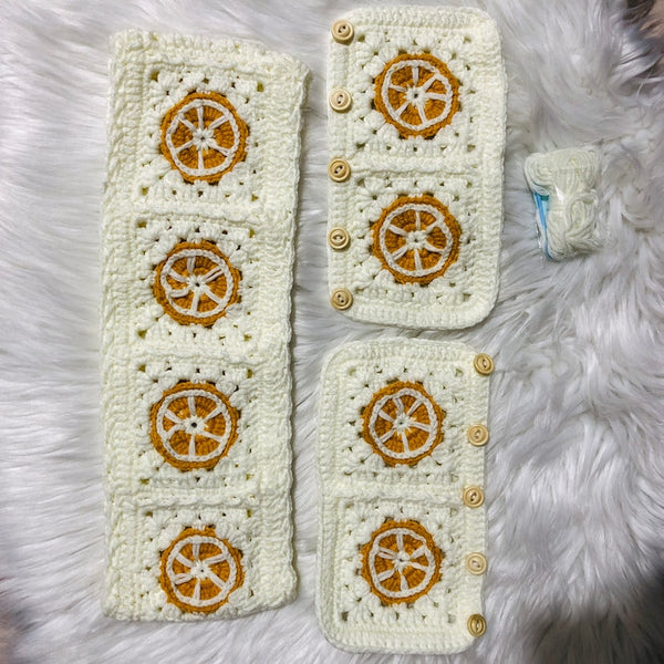 Steering Wheel Cover for women, Crochet cute kawaii Orange fruit flower seat belt Cover, Car Accessories decorations