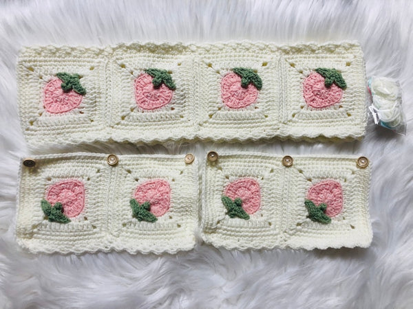 Steering Wheel Cover for women, Crochet Cute kawaii Pink Strawberry flower seat belt Cover, Car Accessories decorations