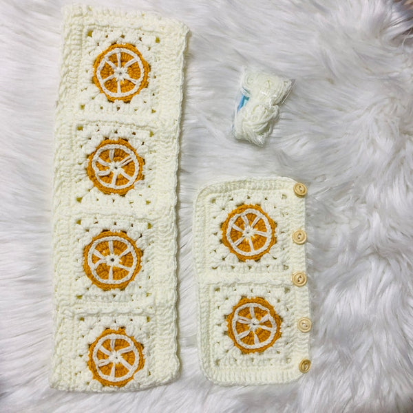 Steering Wheel Cover for women, Crochet cute kawaii Orange fruit flower seat belt Cover, Car Accessories decorations
