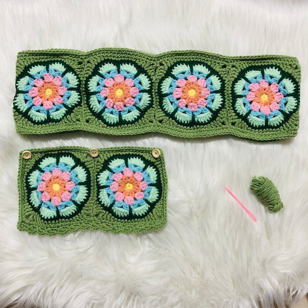 Steering Wheel Cover for women, Green Galsang flower vantage Flower Crochet cute seat belt Cover, Car Accessories decorations