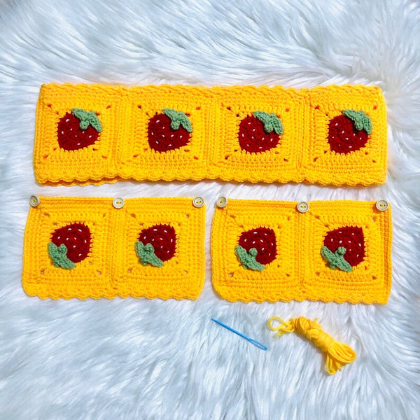 Steering Wheel Cover for women, Crochet cute Yellow Strawberry flower seat belt Cover, Car Accessories decorations