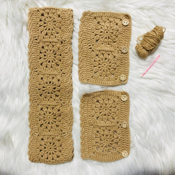 Steering Wheel Cover for women, Crochet khaki flower seat belt Cover, Car Accessories decorations