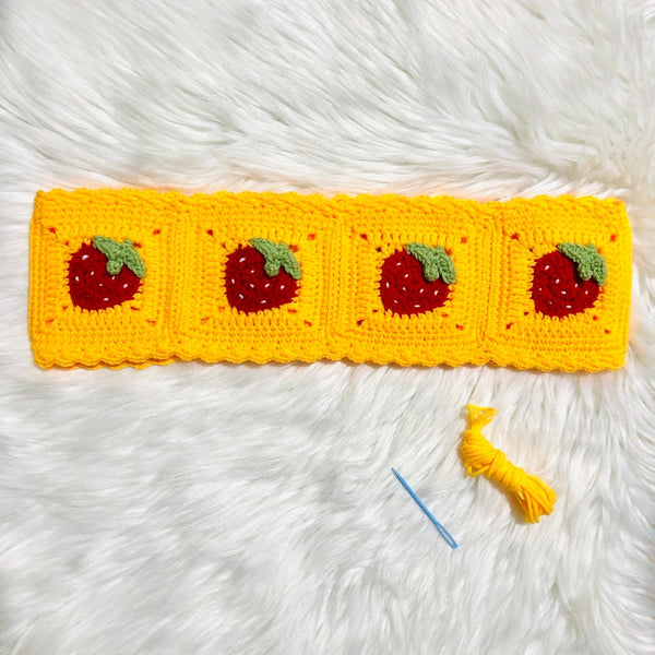 Steering Wheel Cover for women, Crochet cute Yellow Strawberry flower seat belt Cover, Car Accessories decorations