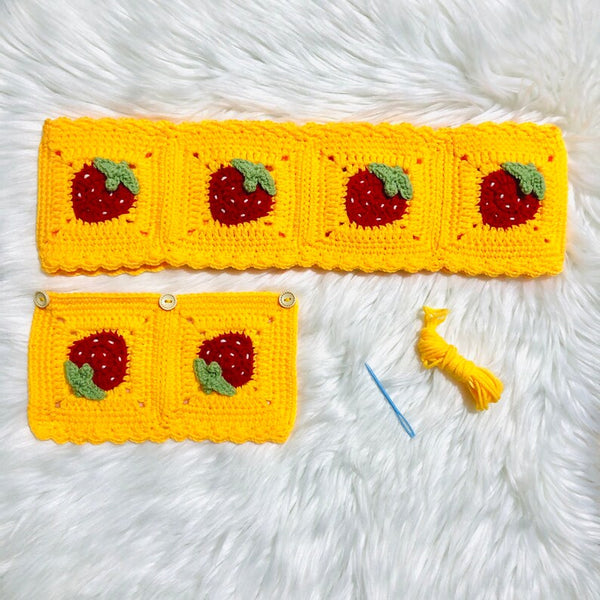 Steering Wheel Cover for women, Crochet cute Yellow Strawberry flower seat belt Cover, Car Accessories decorations