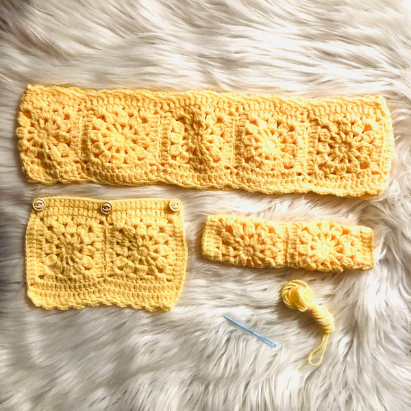 Steering Wheel Cover for women, Crochet Light Yellow flower seat belt Cover, Car Accessories decorations