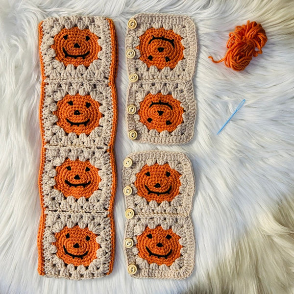 Steering Wheel Cover for women, Crochet cute Halloween Pumpkin flower seat belt Cover, Car Accessories decorations