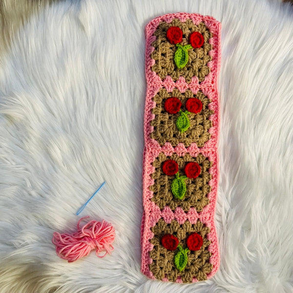 Steering Wheel Cover for women, Crochet cute cherry flower seat belt Cover, Car Accessories decorations